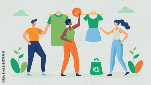 Participants are encouraged to bring in clothes made from sustainable fabrics such as bamboo organic cotton or recycled materials to the EcoConscious. Vector illustration
