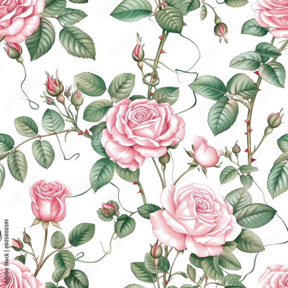 pink Watercolor Flower seamless pattern On white background , Floral pattern , illustration , 
