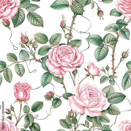 pink Watercolor Flower seamless pattern On white background , Floral pattern , illustration , 