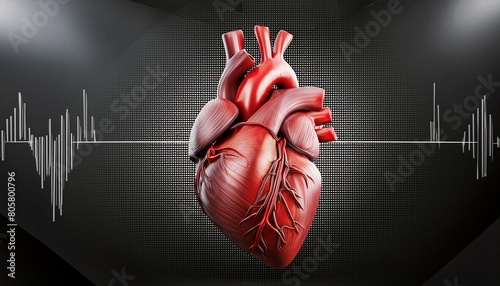 抽象的な赤い人間の心臓の3Dレンダリング。ヘルスケア医療コンセプト。