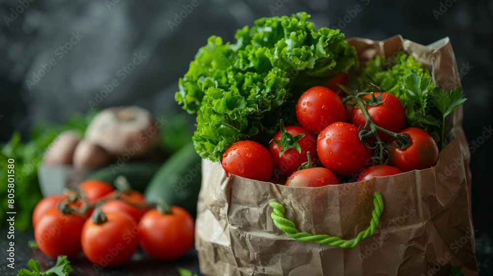 Fresh vegetables falling into the paper bag. vegetables and fruits on white. Shopping food supermarket concept，Organic Vegetables Falling into Paper Bag - Eco-friendly Shopping Concept