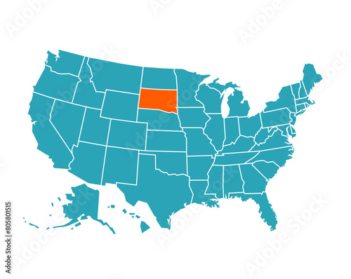 USA vector map with South Dakota map prominent.