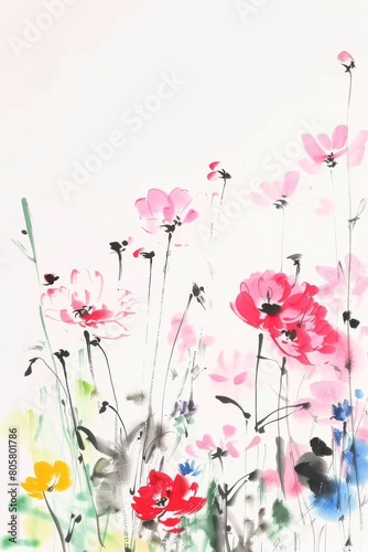 Colorful abstract meadow floral silhouette artwork in vibrant colors against a background. Great is flower design inspiration