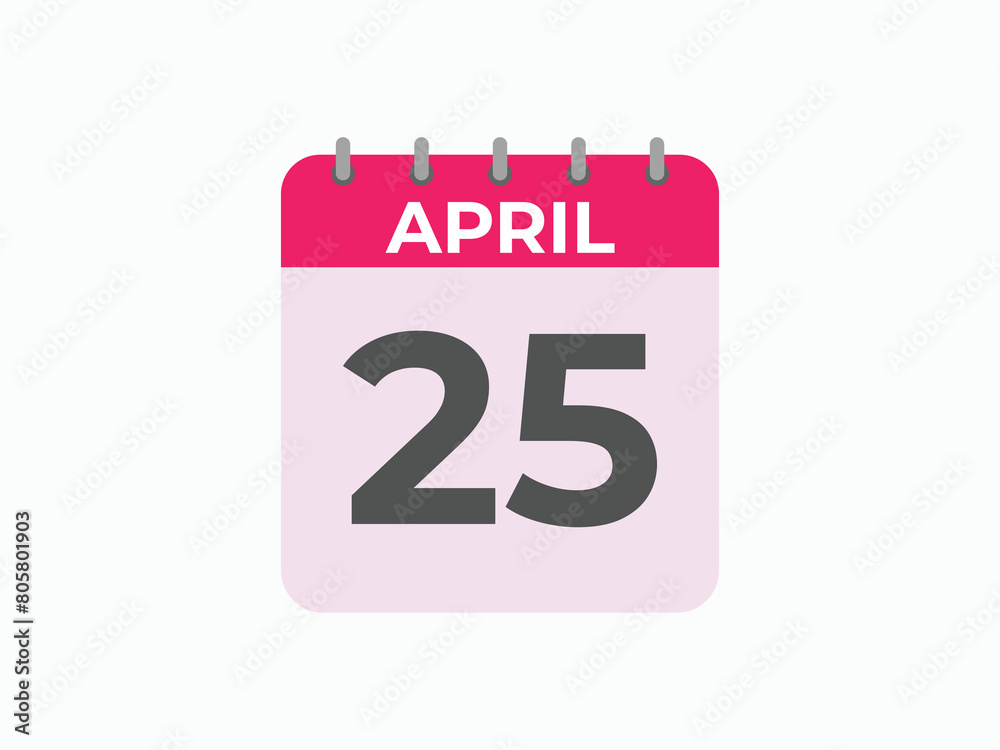 April 25 calendar reminder. 25 April daily calendar icon template. Calendar 25 April icon Design template. Vector illustration
April 25 calendar reminder. 25 April daily calendar icon template. Calendar 25 April icon Design template. Vector illustration