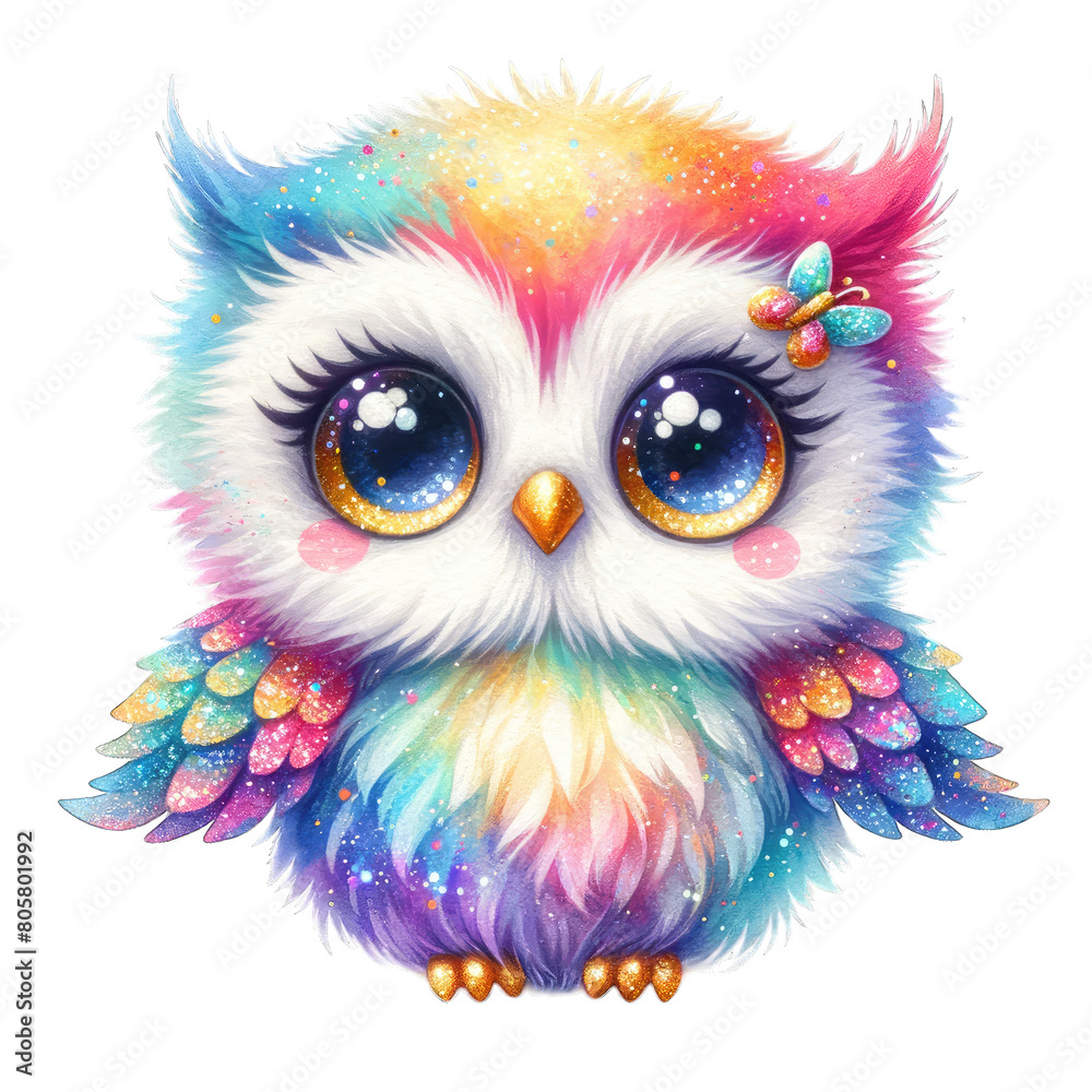 colorful glitter cute owl