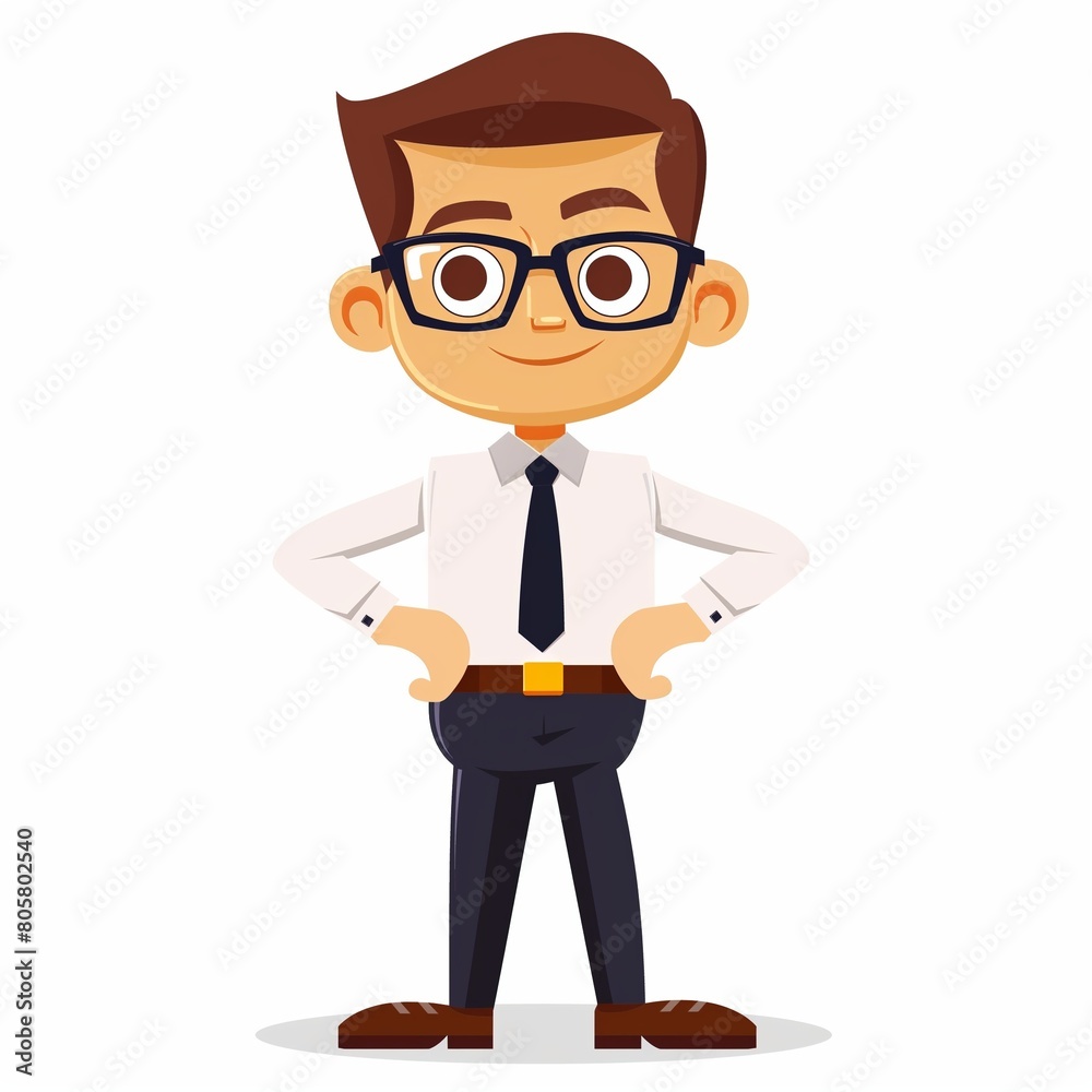 Confident Businessman Cartoon Character Standing with Hands on Hips.