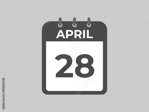 April 28 calendar reminder. 28 April daily calendar icon template. Calendar 28 April icon Design template. Vector illustration
