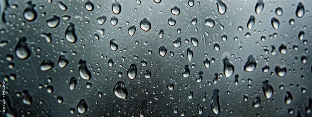 A closeup of raindrops on glass, with the background showing an abstract gradient of black and brown hues. The focus is on capturing intricate details in each droplet.