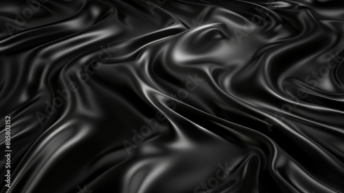   A tight shot of a black fabric exhibiting undulating patterns in its center against a backdrop of unyielding blackness