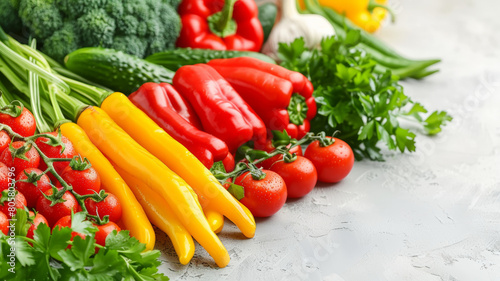 A variety of vegetables including tomatoes, peppers