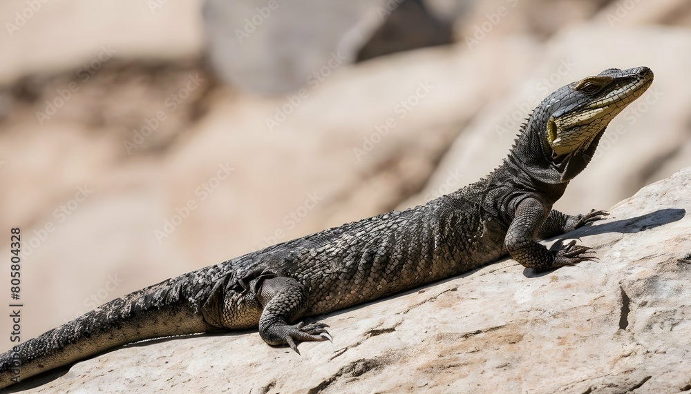 A Monitor Lizard Basking In The Sun On A Rocky Out