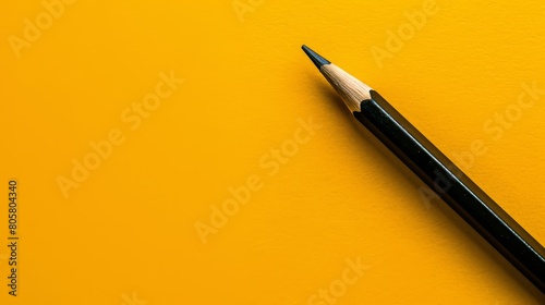   A black pen atop a yellow table Nearby, a black eraser rests on the table's surface photo