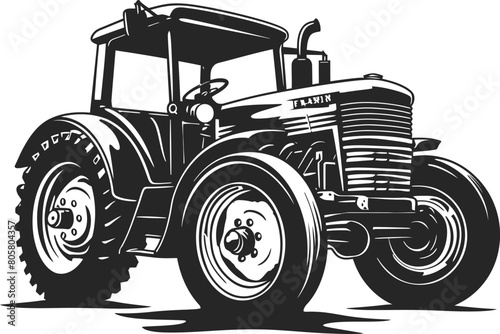 Silhouette of a tractor illustration vector with tractor icon and logo on white background