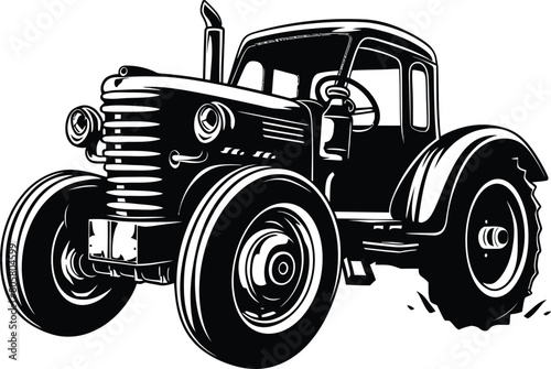 Silhouette of a tractor illustration vector with tractor icon and logo on white background