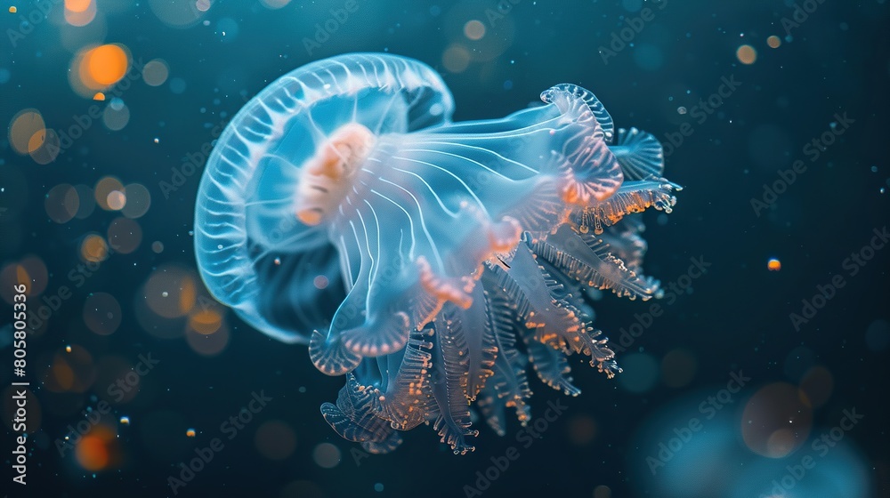 I imagined a serene underwater scene with a glowing jellyfish gracefully floating in the deep blue sea, surrounded by other marine life I imagined a serene underwater scene with a glowing jellyfish gracefully floating in the deep blue sea, surrounded by other marine life