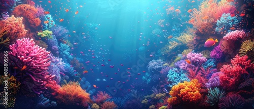 Underwater image of a coral reef with a blue background.
