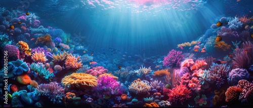 Underwater world. Colorful coral reef with exotic fishes. © Preyanuch