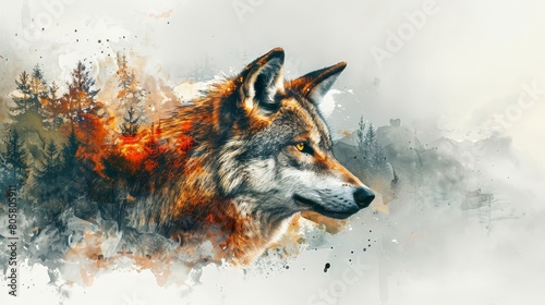 watercolor Artistic watercolor painting of a wolf howling in the wilderness. The wolf is the symbol of strength and freedom.