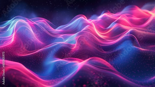 Vivid colors of pink and blue intertwine to form a landscape of rolling hills.