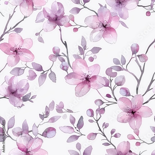 watercolor pastel pink floral pattern On white background.