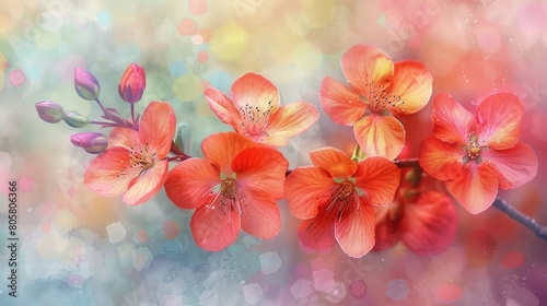 Wallpaper Mural watercolor Orange delicate flowers on a soft blurred background. Torontodigital.ca
