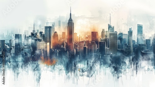 watercolor New York City skyline in watercolor.