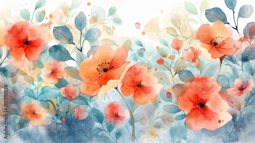 Wallpaper Mural watercolor Red watercolor flowers. Delicate floral background. Torontodigital.ca