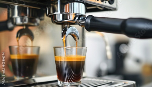 A coffee machine pours Kona coffee into a glass tableware