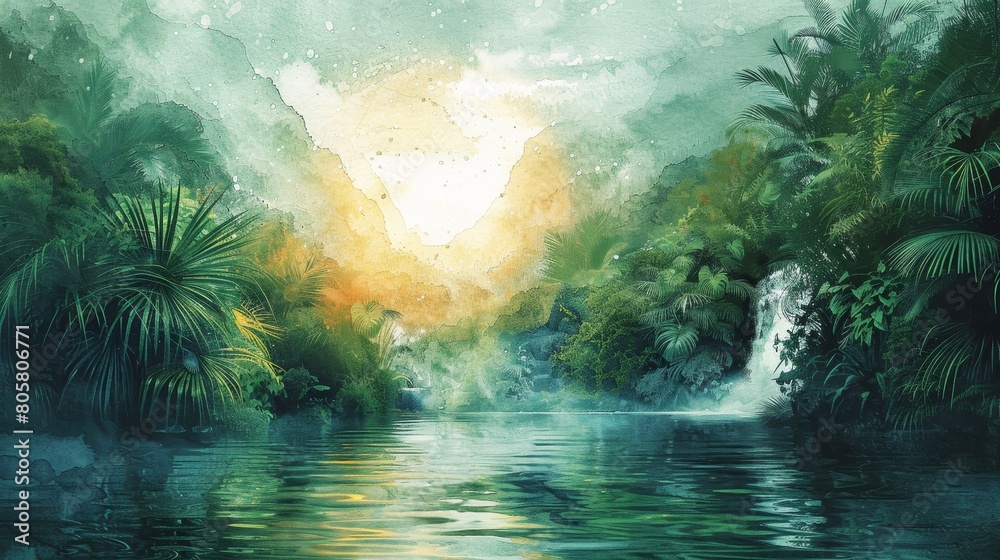 watercolor The image is a beautiful landscape painting
