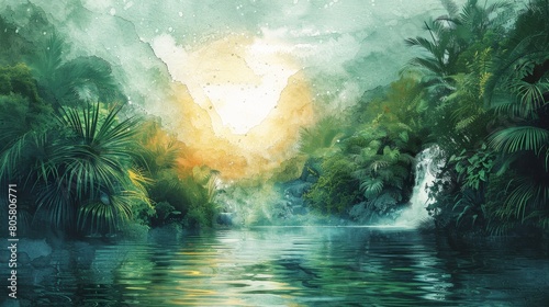 watercolor The image is a beautiful landscape painting