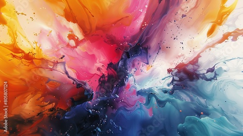 watercolor The image is an abstract painting. It is full of bright colors and has a lot of movement. It is a very eye-catching piece of art. photo