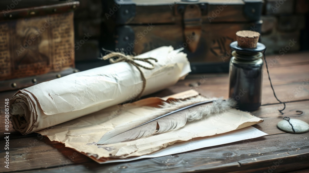 Obraz premium Antique Writing Tools on Desk