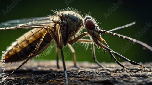 Closeup on a dance fly, Empis livida sitting on a green leaf