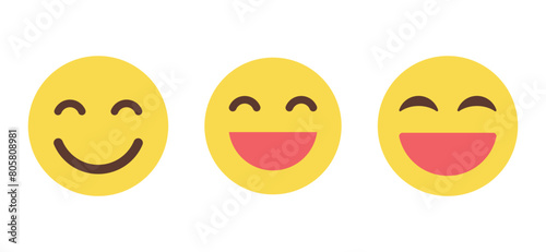 Smile and laugh emoji icon in flat style. Smiling and laughing face emoticon concept