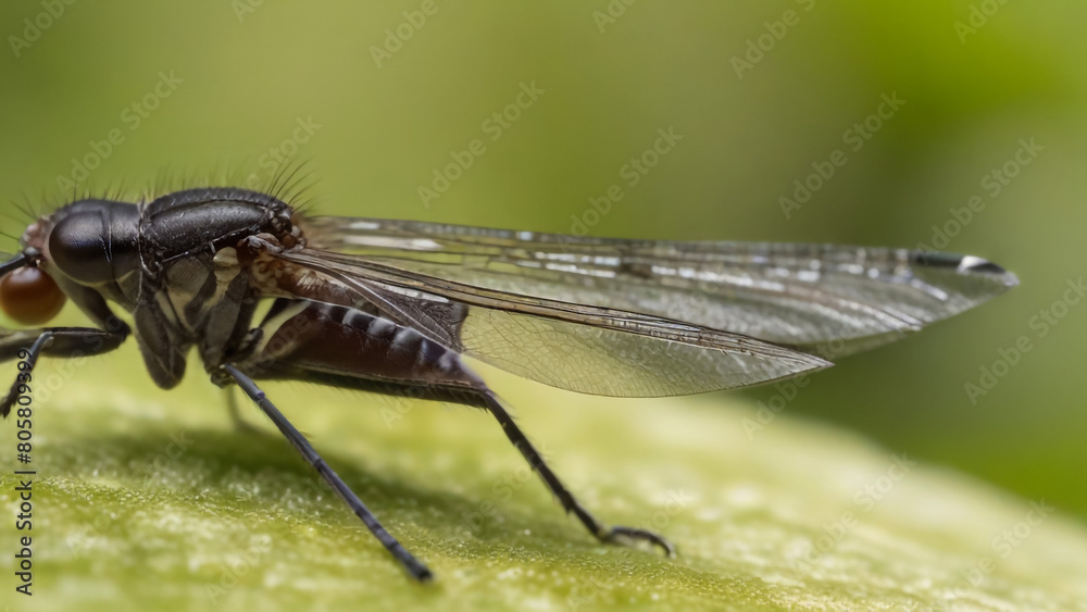 Closeup on a dance fly, Empis livida sitting on a green leaf
Closeup on a dance fly, Empis livida sitting on a green leaf