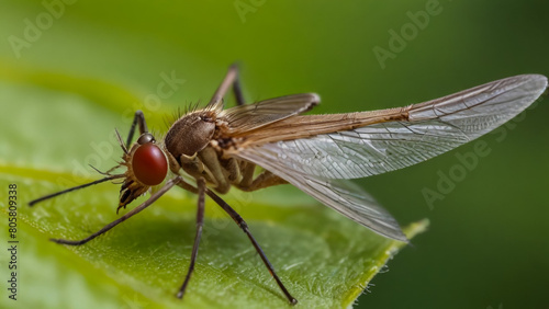 Closeup on a dance fly, Empis livida sitting on a green leaf