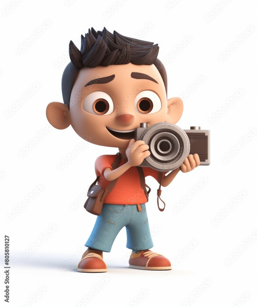 Adorable Cartoon Boy with Camera Ready for Adventure and Photography Adorable Cartoon Boy with Camera Ready for Adventure and Photography