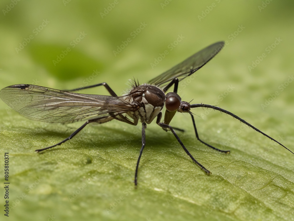 Closeup on a dance fly, Empis livida sitting on a green leaf
Closeup on a dance fly, Empis livida sitting on a green leaf