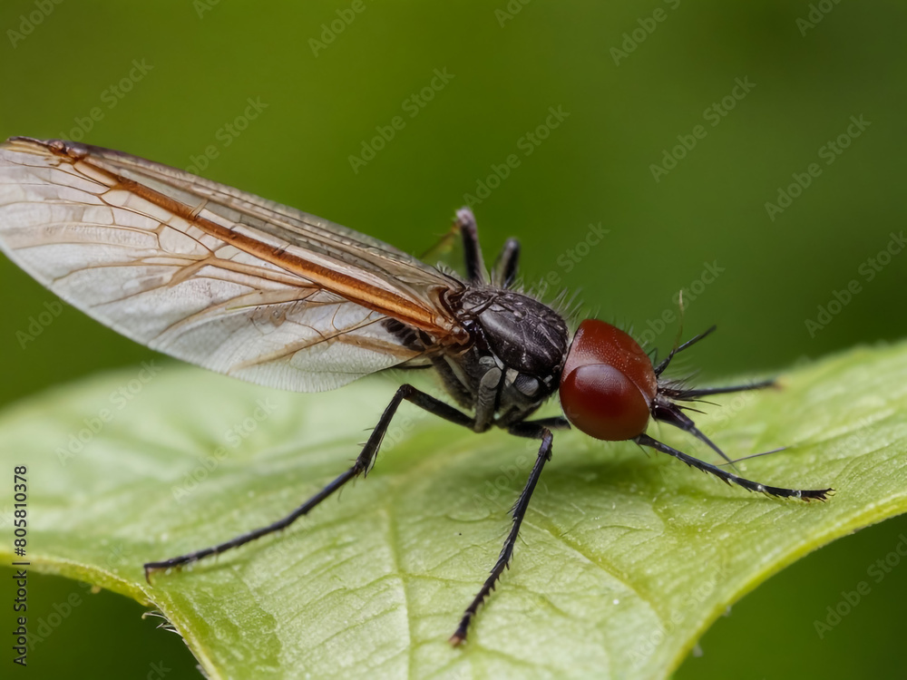 Closeup on a dance fly, Empis livida sitting on a green leaf
Closeup on a dance fly, Empis livida sitting on a green leaf