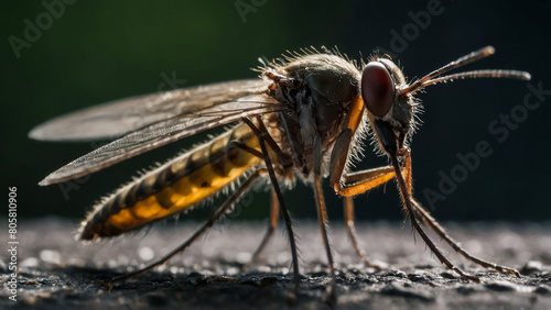 Closeup on a dance fly, Empis livida sitting on a green leaf