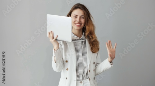 Young Woman Holding Laptop © MP Studio