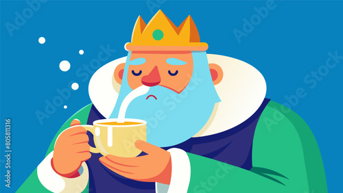 With a cup of hot water the emperor rinses out his mouth cleansing himself of any impurities and preparing for a new day.. Vector illustration