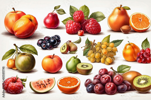 Fruit  drawing  illustration  on an isolated white background.