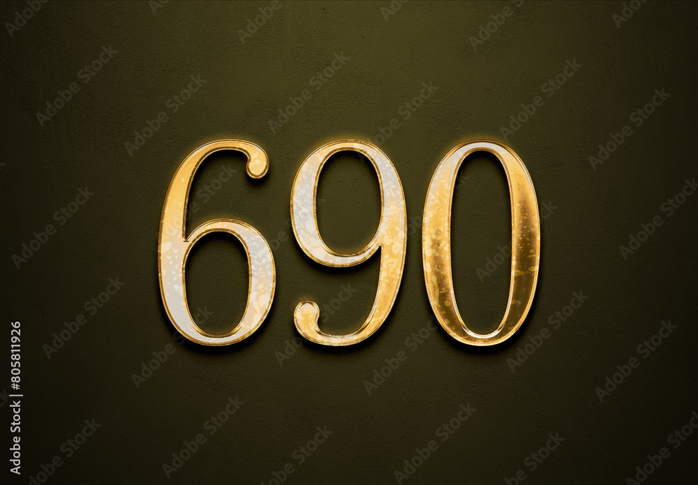 Old gold effect of 690 number with 3D glossy style Mockup. Old gold effect of 690 number with 3D glossy style Mockup.