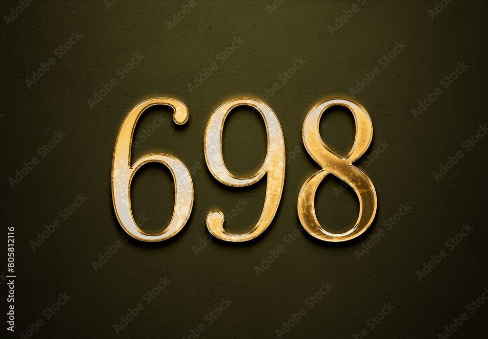 Old gold effect of 698 number with 3D glossy style Mockup. Old gold effect of 698 number with 3D glossy style Mockup.