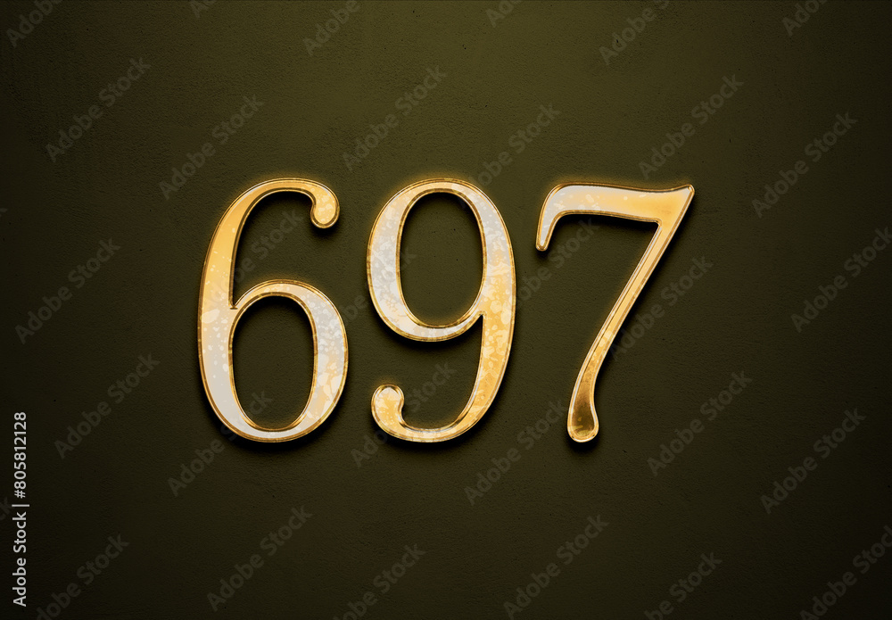 Old gold effect of 697 number with 3D glossy style Mockup. Old gold effect of 697 number with 3D glossy style Mockup.