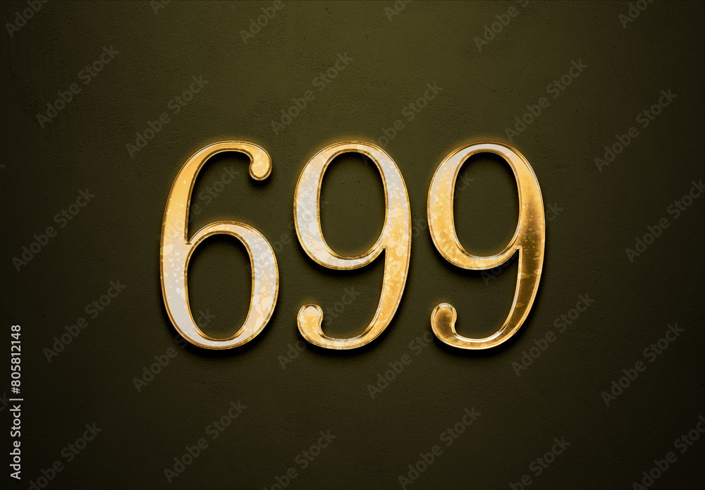 Old gold effect of 699 number with 3D glossy style Mockup. Old gold effect of 699 number with 3D glossy style Mockup.