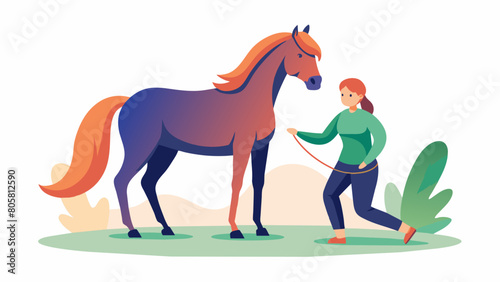 A majestic horse stands stoically as his owner patiently teaches him how to bow on command using the pet training apps detailed stepbystep tutorial.. Vector illustration