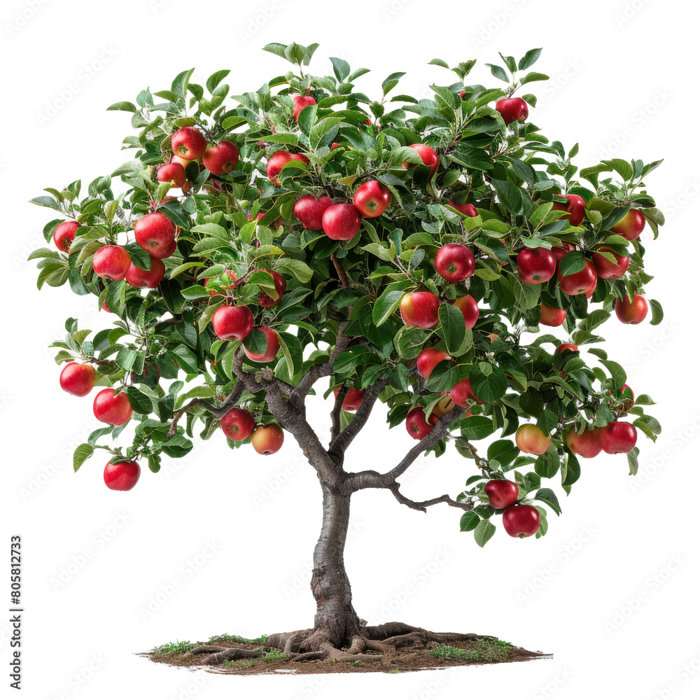 Red apple tree isolated on a transparent background