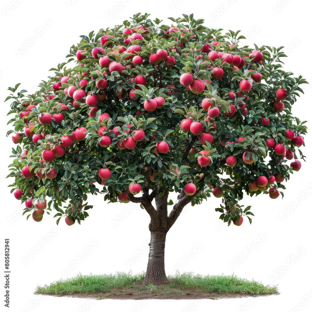 Red apple tree isolated on a transparent background